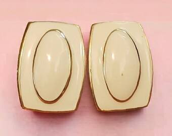 Vintage 1980s Monet enameled gold cream pierced earrings