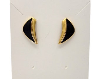 Vintage Avon Fashion gold and black enameled earrings