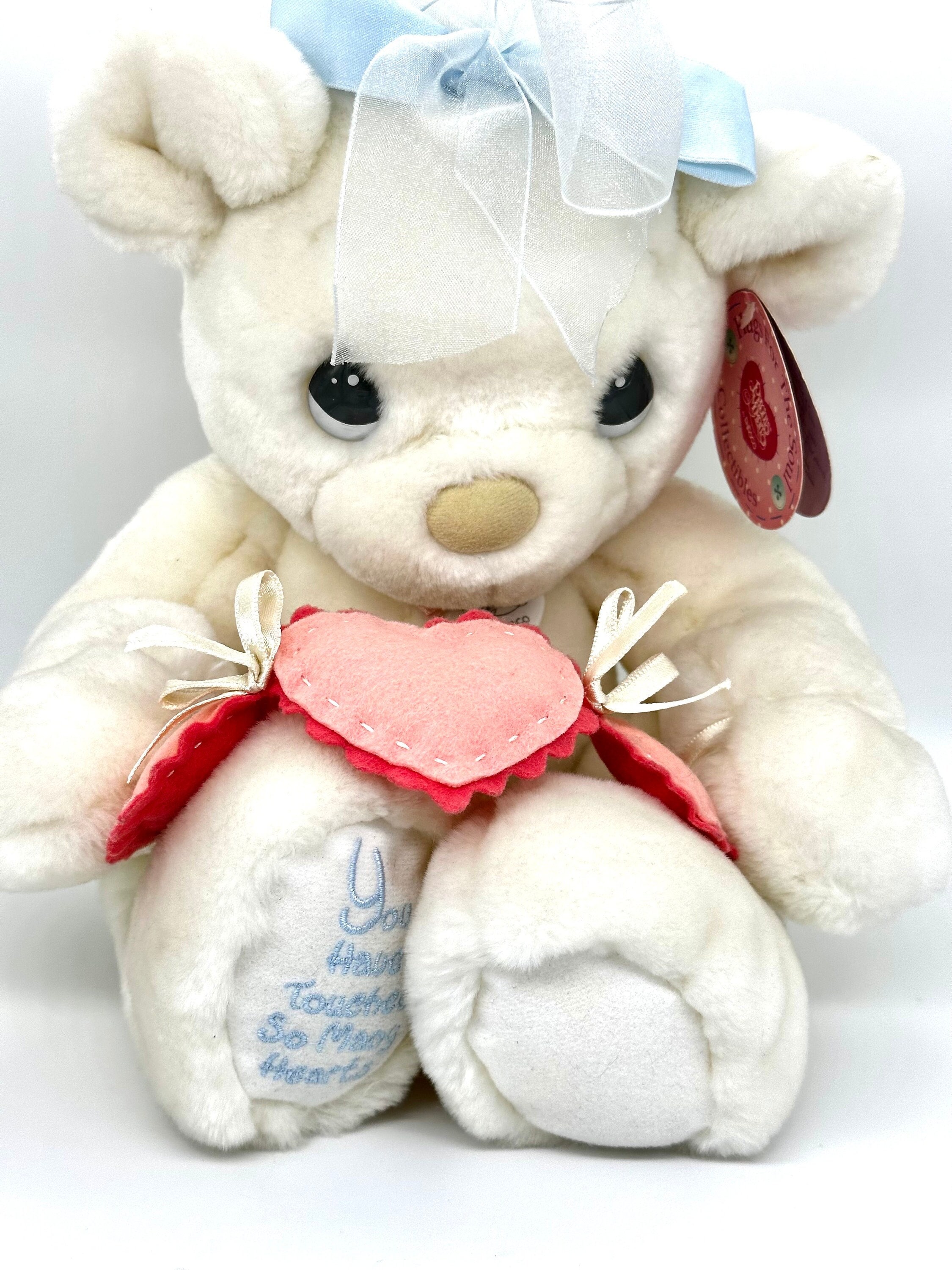 Precious Moments Bear Hugs for the Soul Collectibles Enesco 1999 Cream Teddy Bear With Pink Hearts Embroidered Foot Bear Hearts and Bows Etsy UK