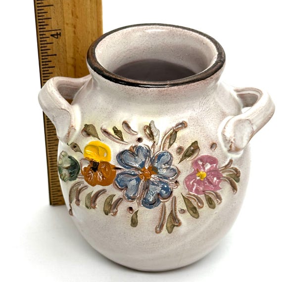 花柄装飾 陶器の花瓶 花柄の陶器花瓶