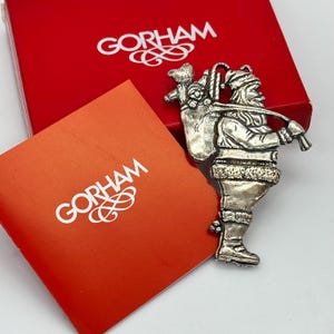 Vintage Pewter Silver-plated Santa ornament VTG Gorham 1991 Santa Ornament in Box Santa with Toy sack