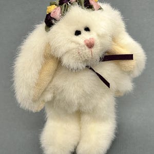 Boyds Bears Mini Plush rabbit Ornament with floral headband - White Rabbit Plush  5625659 FLORABUN