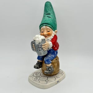 Vintage Porcelain W Germany Goebel Co Boys Gnome SEPP the DRUNKARD Well 514 1970 Vintage Porcelain Goebel Gnome beer elf