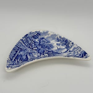 Rural England W.R. Midwinter LT England Transferware Blue Bone dish Country scene with horse drawn wagon Cottage core tableware