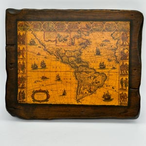 Placa de madera para pared con mapa de América Nova Tabula, antigua, usada, para sala de tesoros, galería, pared, biblioteca, estudio, arte, mapa, coleccionista, cartografía