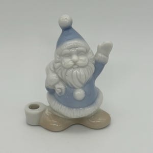 Vintage porcelain Santa Mini Candle holder White and Blue Santa  VTG Christmas Santa Old Saint Nick Father Christmas