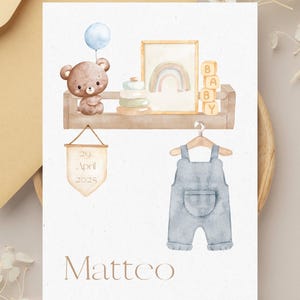 Carte de naissance personnalisée avec nom et date de naissance – Carte de félicitations pour bébé – Carte de naissance individuelle pour bébé – Carte postale