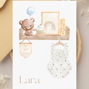 Personalisierte Karte zur Geburt mit Namen und Geburtsdatum – Glückwunschkarte für Babys – Individuelle Babykarte zur Geburt– Postkarte