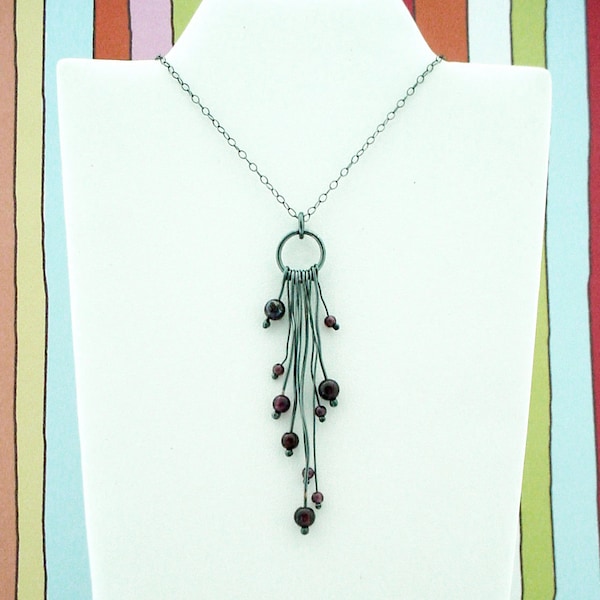 Collana in argento sterling ossidato fatta a mano con pietre preziose, gioielli personalizzati