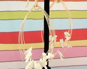 White Coral & Gold Fireworks Earrings