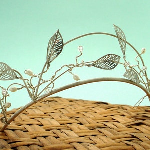 Silver Leaf Tiara - Custom Swarovski Crystal Colors, Bridal Crown, Wedding Hair Accessory, Free Shipping