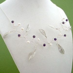 Gemstone Leaf Necklace - Custom Gemstone Choices, Custom Pearl Accent Choices, Sterling Silver or Gold-fill