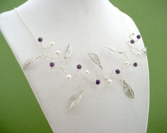 Custom Gemstone Leaf Vine Necklace – Sterling Silver or Gold-fill