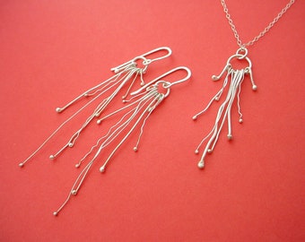Sterling Silver Earrings & Necklace Set, Organic Style