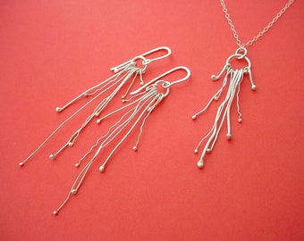 Sterling Silver Earrings & Necklace Set, Organic Style