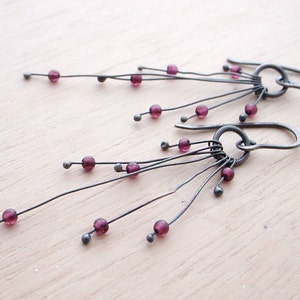Garnet on Oxidized Silver Organic Earrings