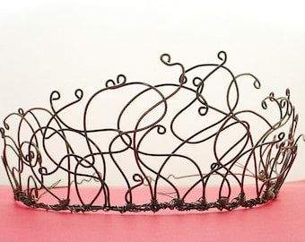 Black Swan Tiara, Gunmetal Art Wire Crown, Custom Color