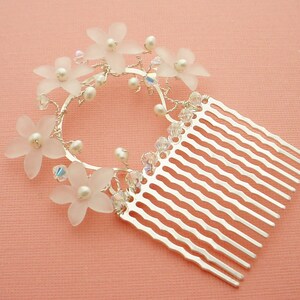 Hair Comb, Pearls, Crystals, & Flowers on Sterling Silver, Custom Crystal Color, Free Shipping