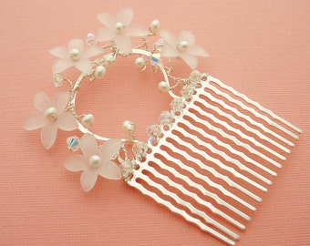Sterling Silver Hair Comb, Pearls, Crystals, Resin Flowers