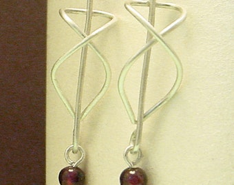 Sterling Silver Garnet Dangle Earrings, Modern Jewelry