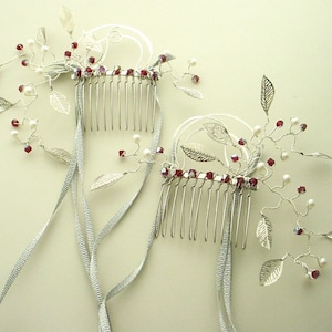Hair Combs, Pearl, Leaf & Crystal on Silver, Custom Colors Options, Inspired by the Film Labyrinth, Free Shipping image 1
