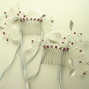 Hair Combs, Pearl, Leaf & Crystal on Silver, Custom Colors Options, Inspired by the Film Labyrinth, Free Shipping