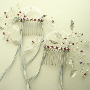 Hair Combs, Pearl, Leaf & Crystal on Silver, Custom Colors Options, Inspired by the Film Labyrinth, Free Shipping image 1