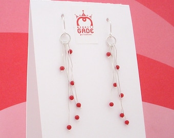 Red Coral and Silver Organic Earrings