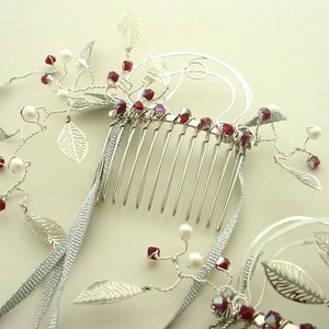 Hair Combs, Pearl, Leaf & Crystal on Silver, Custom Colors Options, Inspired by the Film Labyrinth, Free Shipping image 2