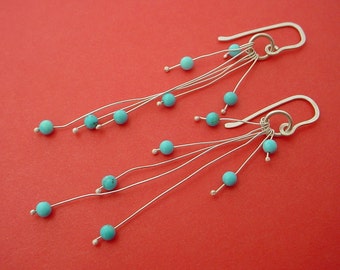Turquoise & Silver Organic Earrings