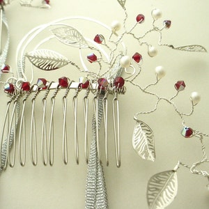 Hair Combs, Pearl, Leaf & Crystal on Silver, Custom Colors Options, Inspired by the Film Labyrinth, Free Shipping image 3