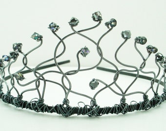 Black Swan Tiara, Swarovski Crystals, Hematite Art Wire