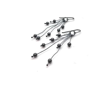 Hematite on Oxidized Silver Organic Earrings
