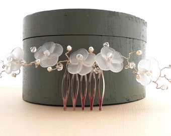 Blossom Hair Comb - Sterling Silver, Swarovski Crystals & Pearls