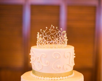 Crystal Pearl Wedding Cake Topper, Custom Wire Tiara