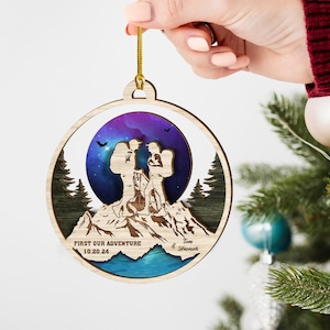 Personalized Camping Couple Layered Wood Ornament, Unique Custom Outdoors Gifts Hikers, Backpackers, Happy Camper, Newlywed, Couple Gift