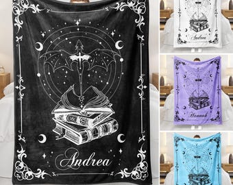 Personalized Book Reader Blanket, Dragon Book Blanket, Book Lover Blanket, Gift For Reading Lover, Fantasy Reader, Fantasy Fan Gift