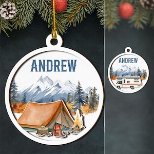 Personalized Camping Layered Wood Ornament - Custom Name Laser Cut RV  Camping Hanging Gift, Outdoor Ornament, Camping Gift, RV Gift