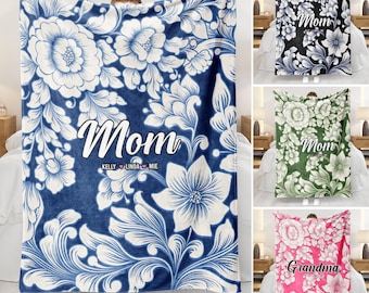 Coperta personalizzata per la festa della mamma, coperta floreale retrò con nome personalizzato per la nonna, coperta per la mamma con i nomi dei bambini, regalo per la mamma, regalo dai nipoti