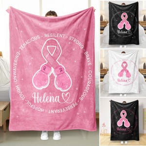 Personalized Cancer Survivor Blanket - Custom Name Breast Cancer Gift for Best Friend Female Blanket and Throw Gift for Mom&#39;s Birthday