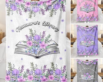 Cobertor de livro personalizado, cobertor de livro floral com nome personalizado para amantes de livros, cobertor de leitura de livros, decoração de presente de aniversário de nerd do livro