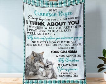 Personalized To My Grandson Blanket - Blanket For Boy, Wolf Blanket, Family Blanket, Personalized Name Blanket, Blanket from Grandma
