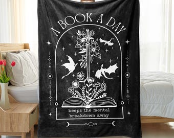 Book Dragon Blanket, Reading Adult Fleece Sherpa Throw, Soft Cozy Blankets, Gift For Reader, Bookworm, Dragon Wings Present, A Book a Day
