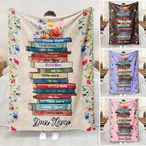 Personalized Book Blanket, Custom Floral Book's Title & Name Blanket for Book Lover, Favorite Book Blanket, Book Nerd Birthday Gift Decor image 2