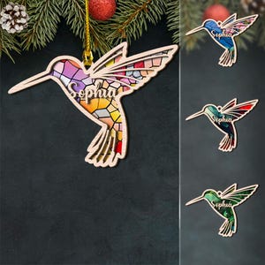 Personalized Colorful Hummingbird Layered Wood Ornament - Custom Name Hummingbird Hanging Gift, Bird Christmas Ornament, Memorial Gift