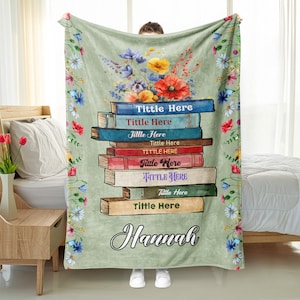Personalized Book Blanket, Custom Floral Book&#39;s Title & Name Blanket for Book Lover, Favorite Book Blanket, Book Nerd Birthday Gift Decor