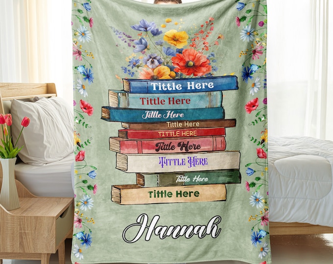 Personalized Book Blanket, Custom Floral Book's Title & Name Blanket for Book Lover, Favorite Book Blanket, Book Nerd Birthday Gift Decor