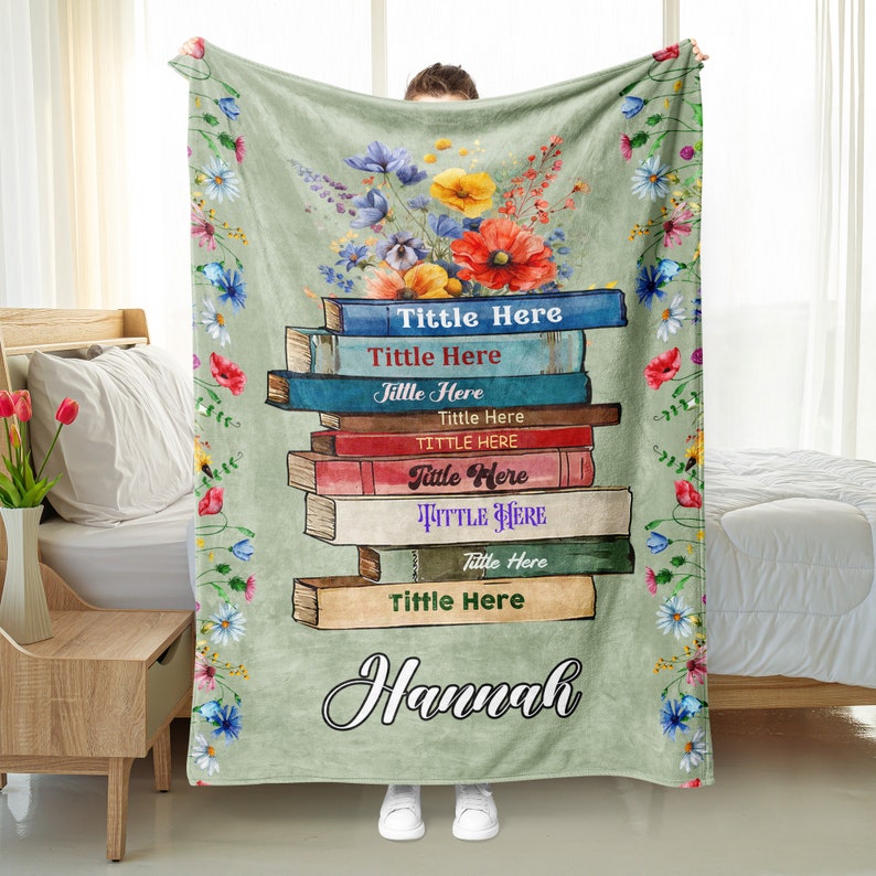 Personalized Book Blanket, Custom Floral Book's Title & Name Blanket for Book Lover, Favorite Book Blanket, Book Nerd Birthday Gift Decor image 1