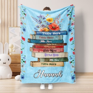 Personalized Book Blanket, Custom Floral Book's Title & Name Blanket for Book Lover, Favorite Book Blanket, Book Nerd Birthday Gift Decor image 4