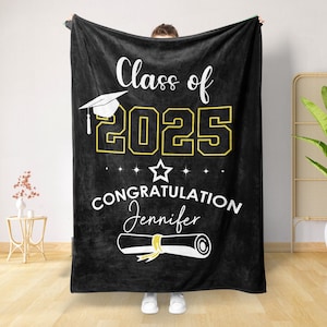 Personalized Graduation Blanket Senior Graduation Gift, Present for Daughter, Custom Name and School/College Blanket, Class of 2025